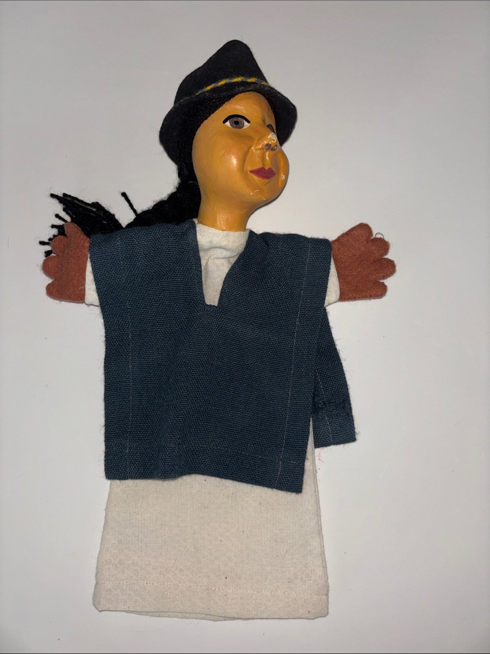 Ecuadorian Traditional Dressed Puppet Otavalo Man, friendly felt puppet